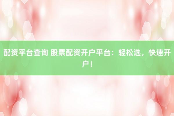 配资平台查询 股票配资开户平台：轻松选，快速开户！