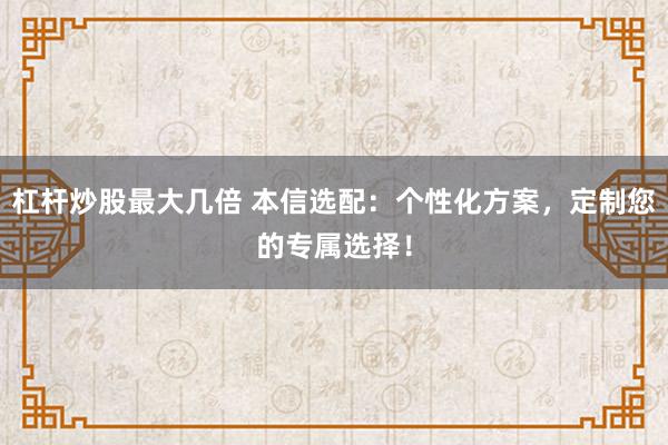 杠杆炒股最大几倍 本信选配：个性化方案，定制您的专属选择！