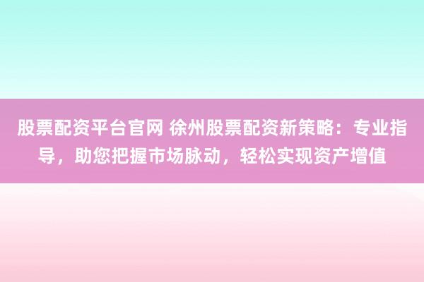 股票配资平台官网 徐州股票配资新策略：专业指导，助您把握市场脉动，轻松实现资产增值