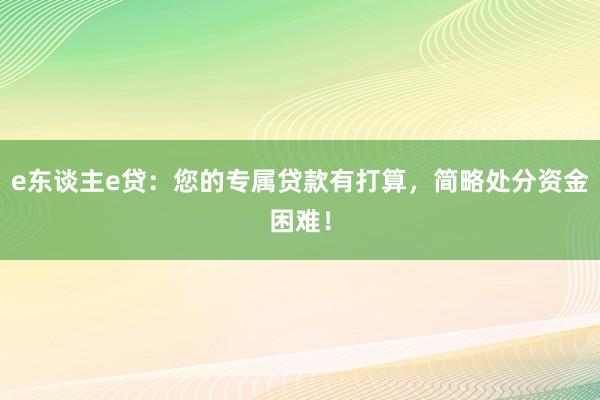 e东谈主e贷：您的专属贷款有打算，简略处分资金困难！