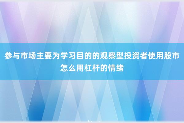 参与市场主要为学习目的的观察型投资者使用股市怎么用杠杆的情绪