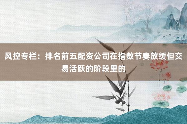 风控专栏：排名前五配资公司在指数节奏放缓但交易活跃的阶段里的