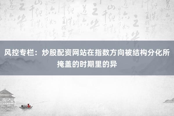 风控专栏：炒股配资网站在指数方向被结构分化所掩盖的时期里的异
