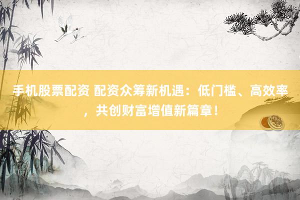 手机股票配资 配资众筹新机遇：低门槛、高效率，共创财富增值新篇章！