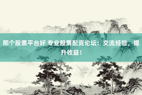 那个股票平台好 专业股票配资论坛：交流经验，提升收益！